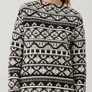 J Jill Black White Mockneck Long Sleeve Sweater